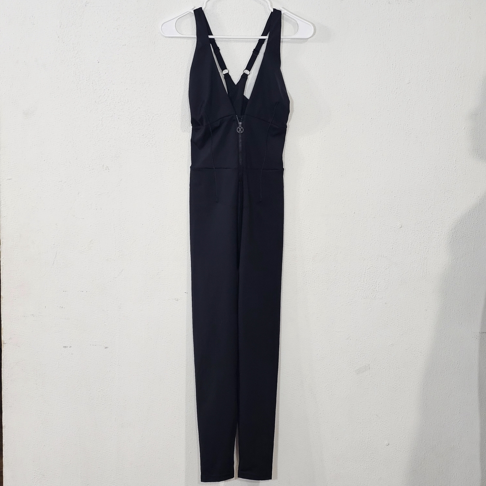 Savage X Fenty Black Jumpsuit Sz XL  Sporty Zipper Front Racerback Neon Athletic - Picture 4 of 13